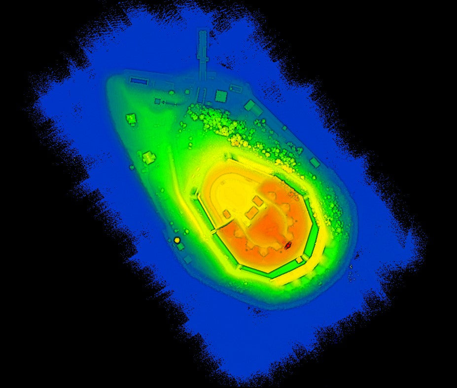 Topographic map with color gradient indicating elevation