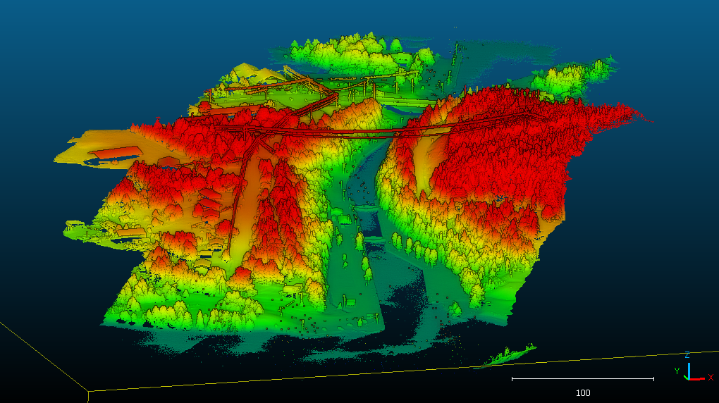 3D topographic map with color gradient on a blue background