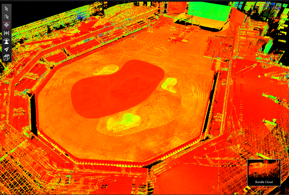 3D scan of a sports arena with thermal imaging colors